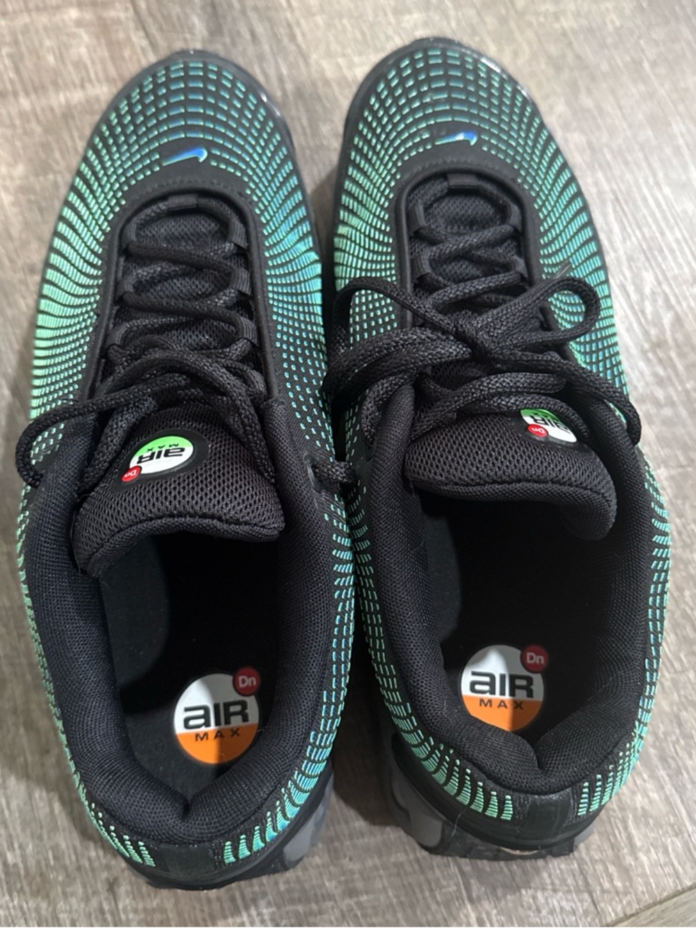 Nike Dn Air Max Black Sneakers with Teal and Aqua Gradient Dot Accents